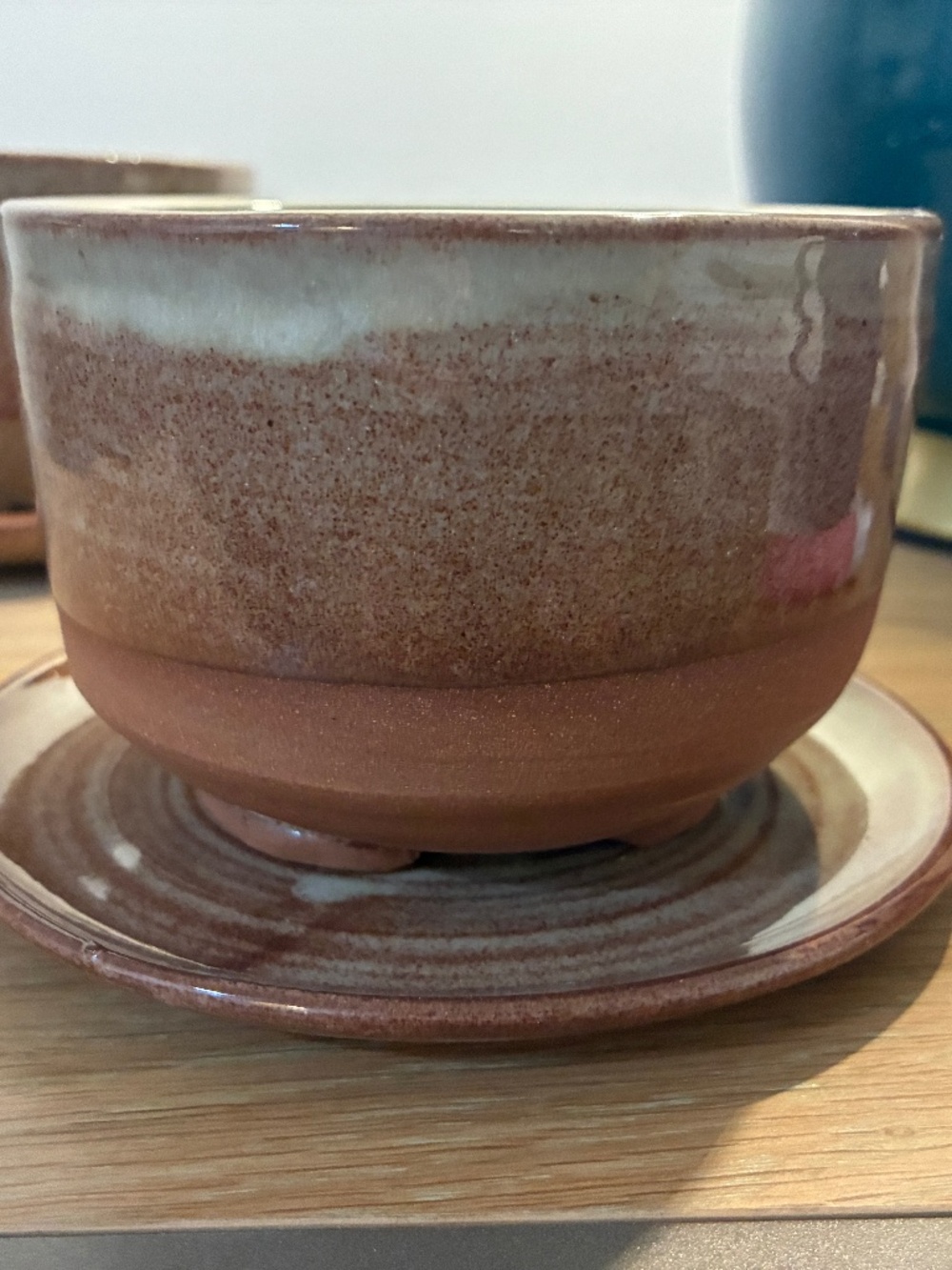 Handmade Ceramic Planters with Saucers – Set of 2 – Cream & Brown
